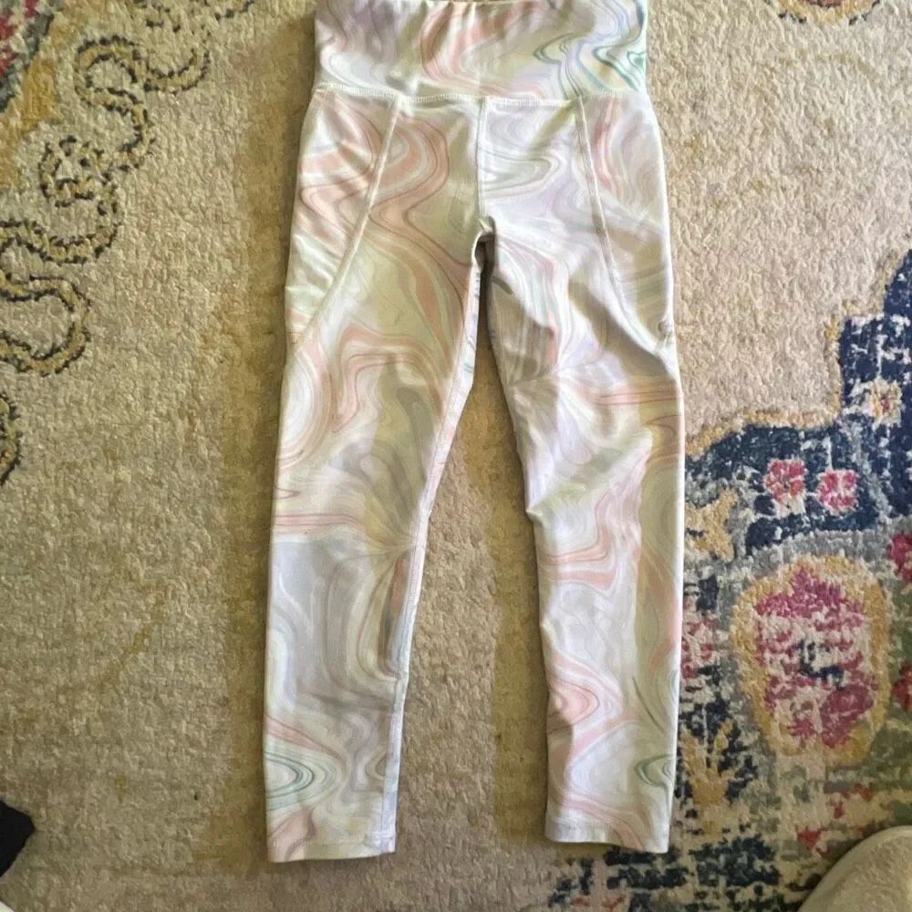 Old Navy Active Powersoft High-Rise Leggings – Girls S (6–7) – Marble Print